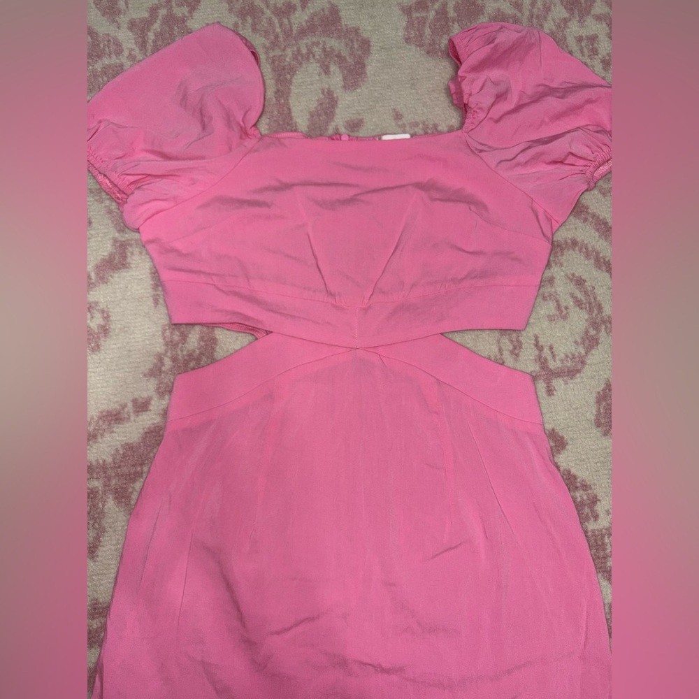 Hazel & Olive Fitted Pink Mini Dress Side Cutout and Puff Sleeves Women’s S - Picture 5 of 10
